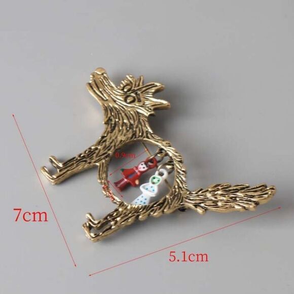 Gothic Wolf and Red Riding Hood Brooch, Grandma,& Red Riding hood Charms unique - Picture 5 of 5